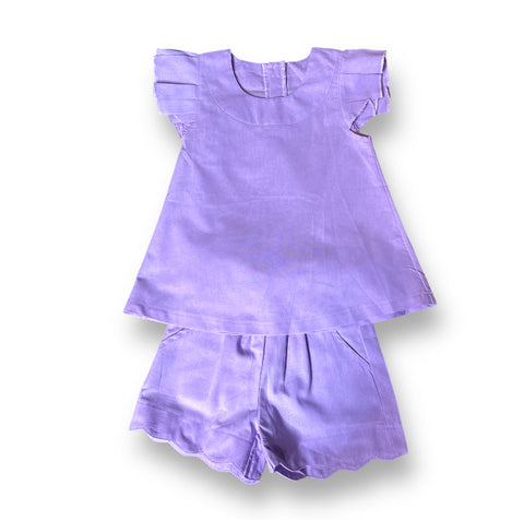 Purple Scalloped Linen Short Set
