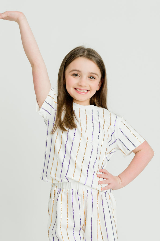 Purple and Gold Sequin Striped Kid Shirt