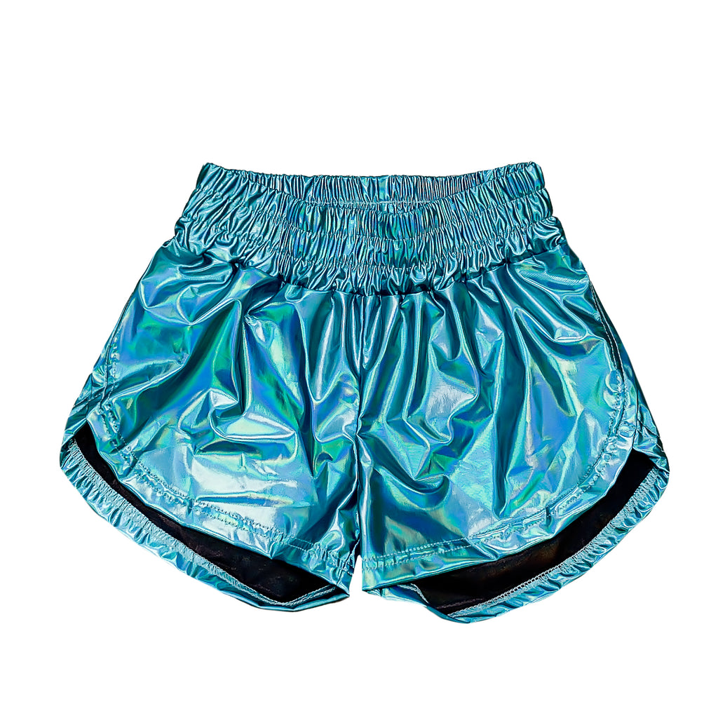 Aqua Metallic Kid Shorts