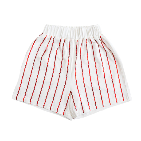 Red Sequin Striped Kid Shorts