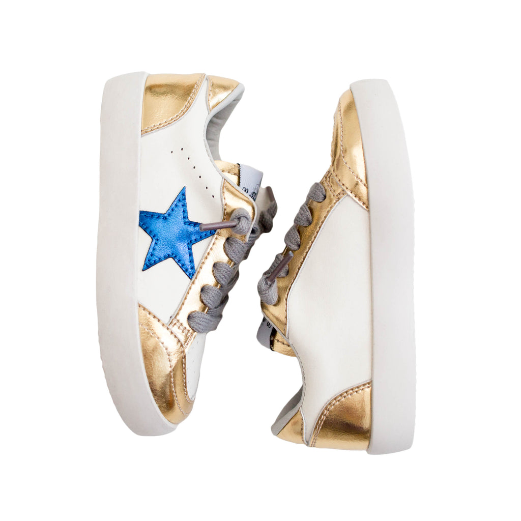 Gold and Royal Blue Star Adult Sneakers (White Soles)