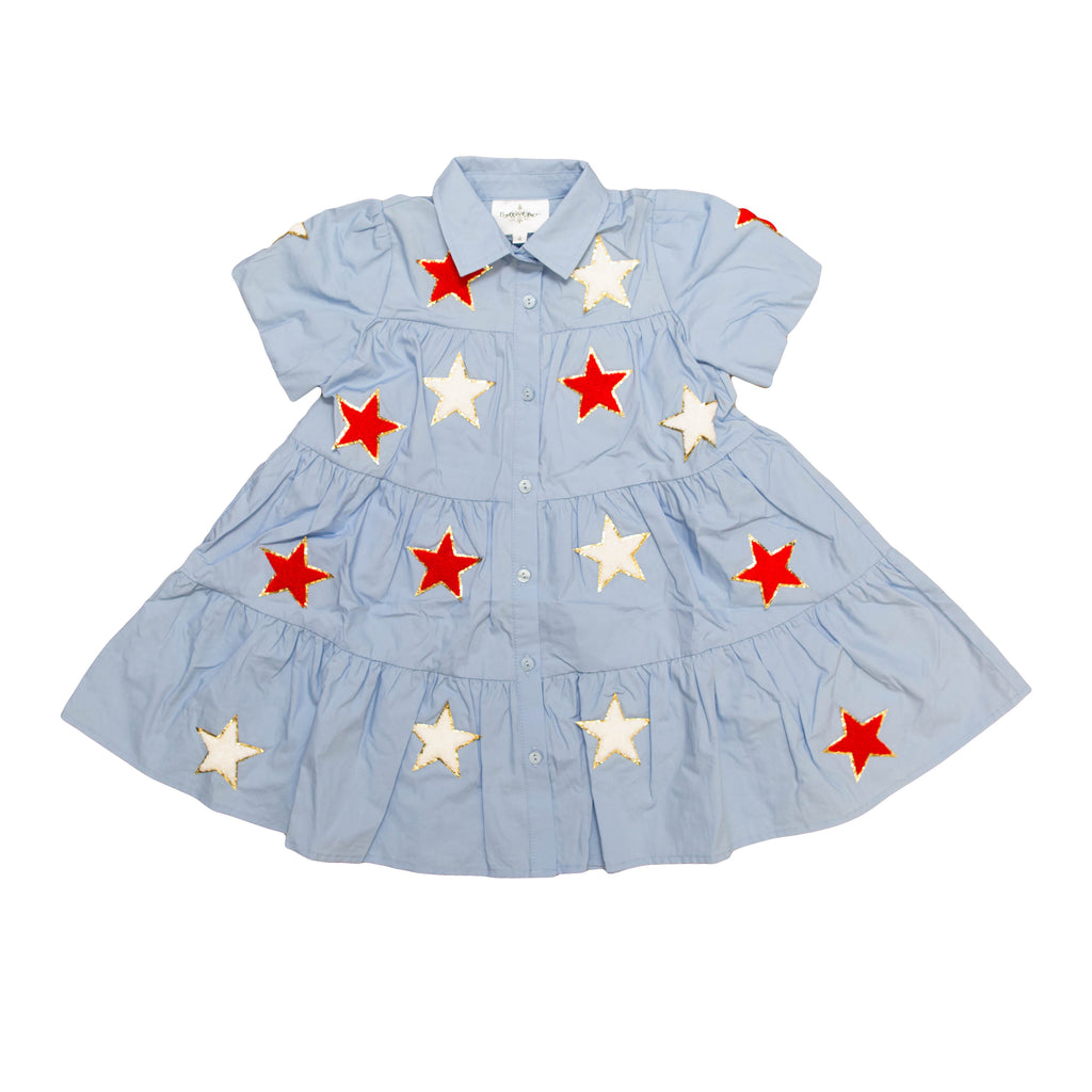 Light Blue and Red Chenille Star Kid Dress