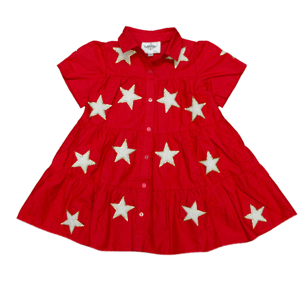 Red and White Chenille Star Kid Dress