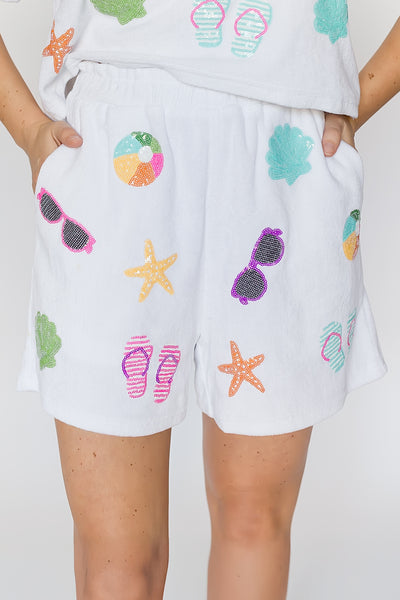 White Beach Terry Cloth Adult Shorts