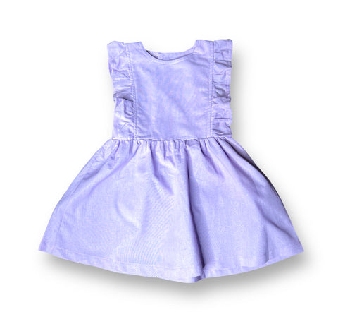 Purple Linen Ruffle Sleeve Dress