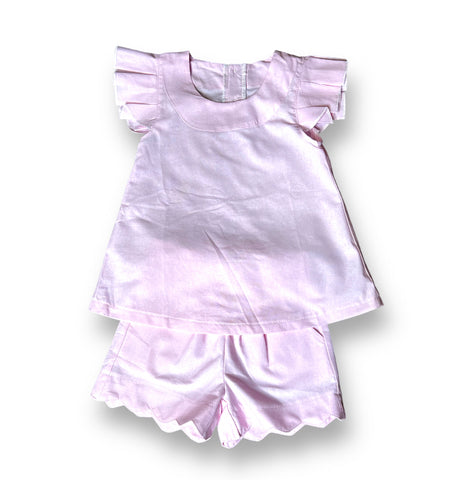 Pink Scalloped Linen Short Set