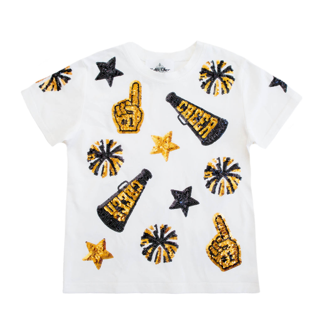 Black and Gold Sequin Cheer Adult Shirt