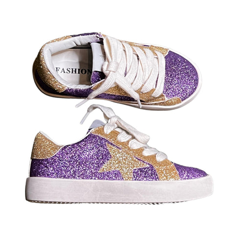 Purple and Gold Star Kid Sneakers