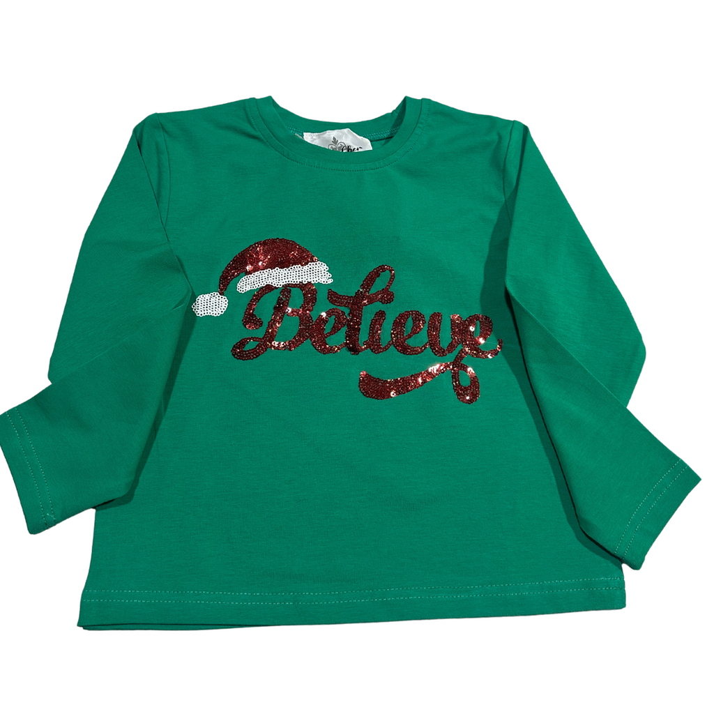 Believe Long Sleeve Sequin Kid Shirt