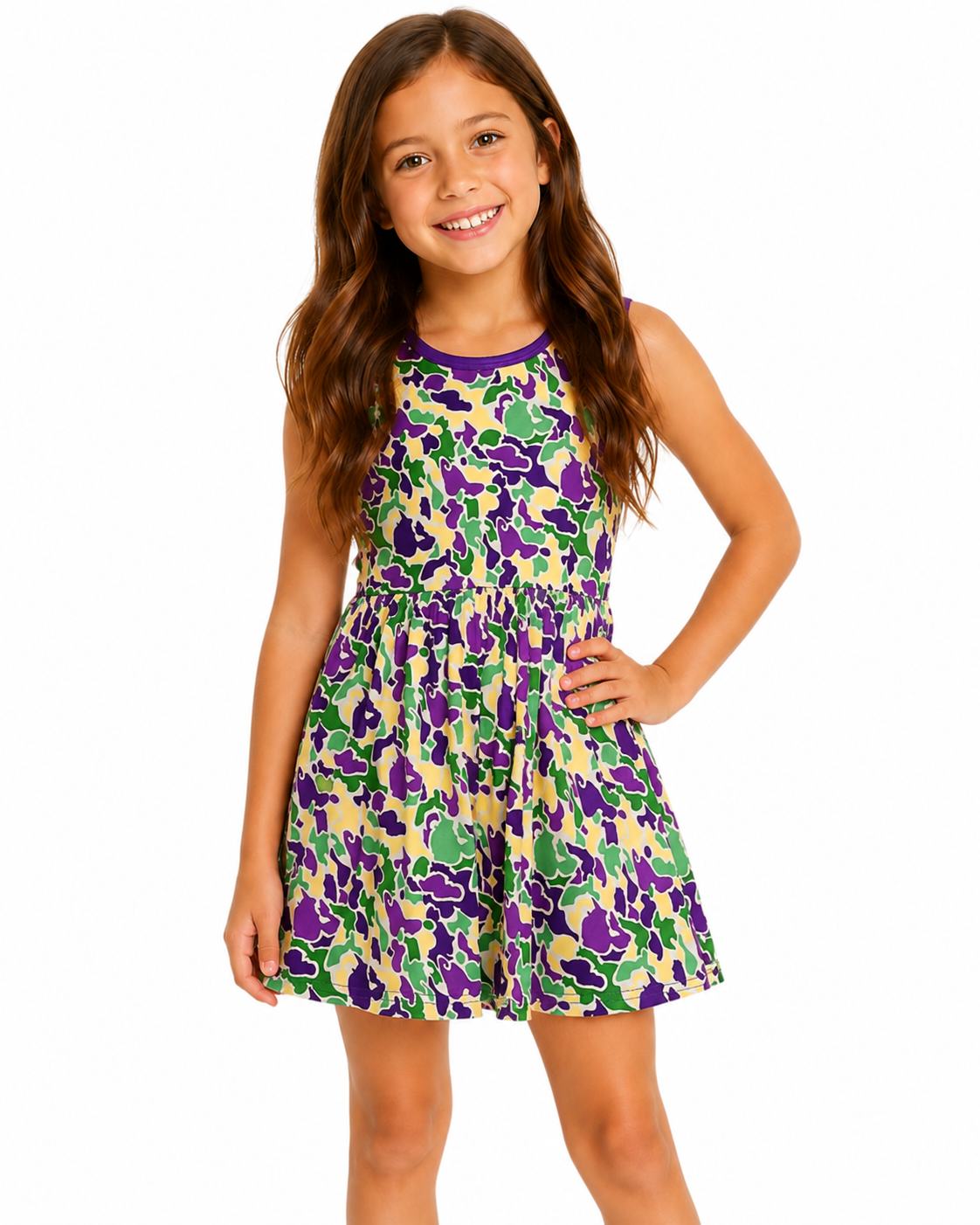 Mardi Gras Camo Bamboo Twirl Dress