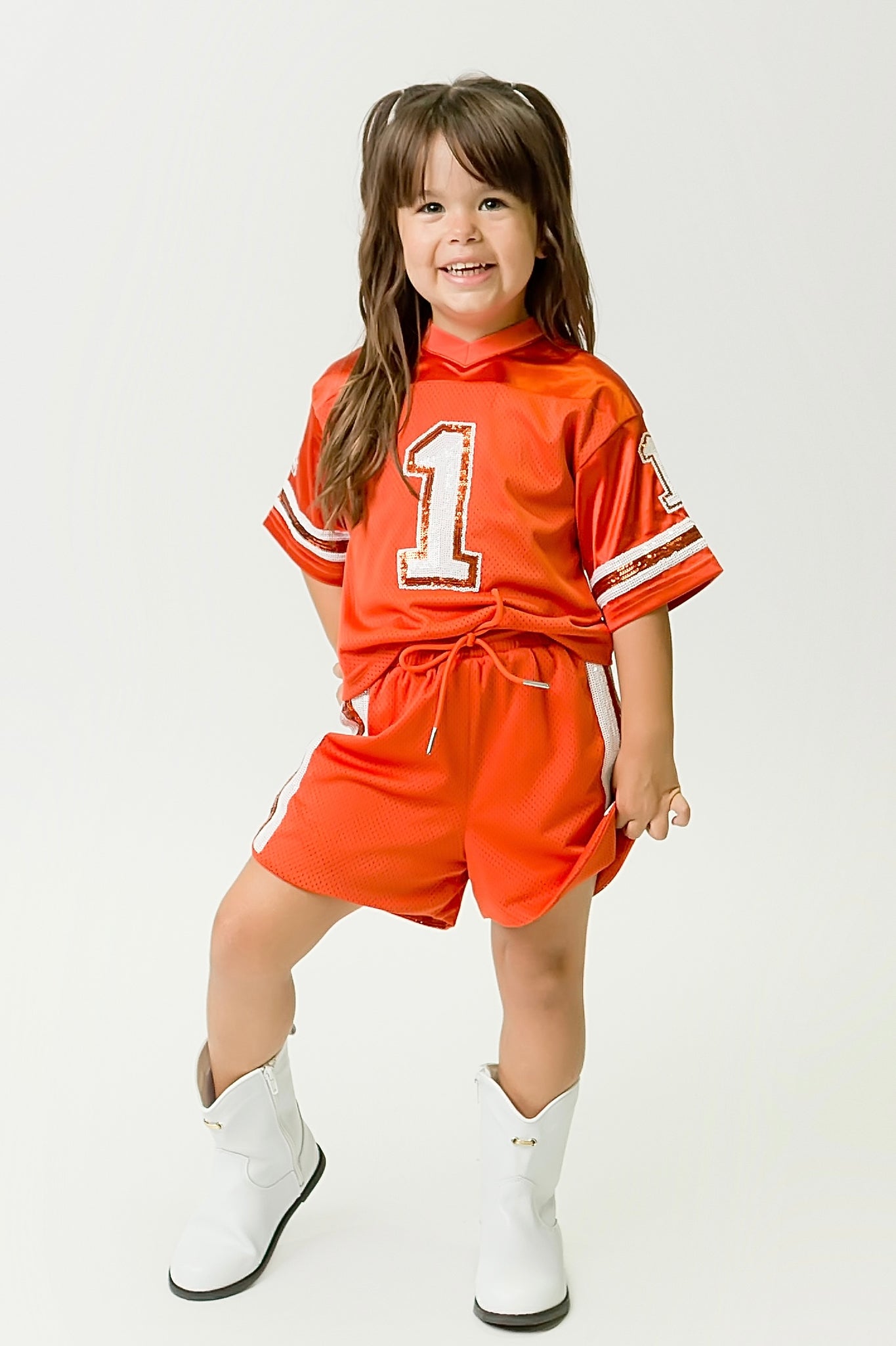 Burnt Orange and White Sequin Jersey