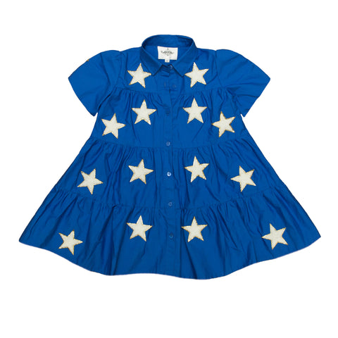 Royal Blue And White Kid Chenille Star Dress