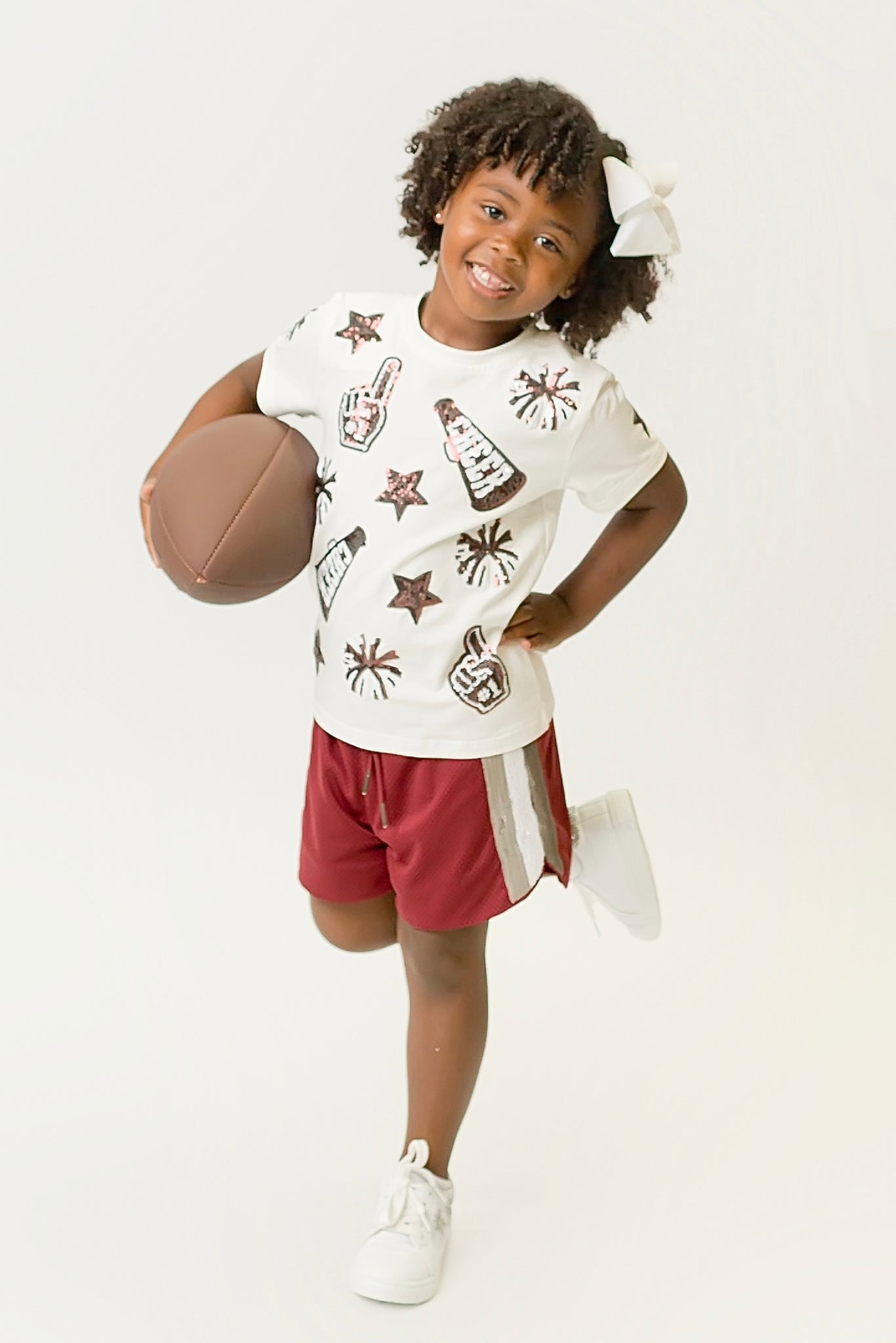 Kids' Maroon & White Cheer Sequin Tee