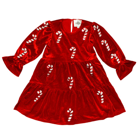 Candy Cane Red Velvet Kid Dress