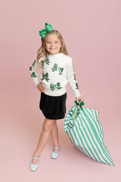 Green Bows Cream Sweater