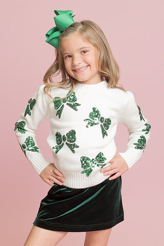 Green Bows Cream Sweater
