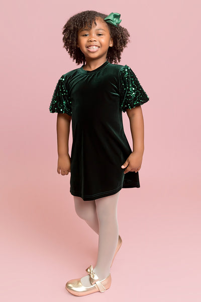 Green Velvet Puff Sleeve Dress