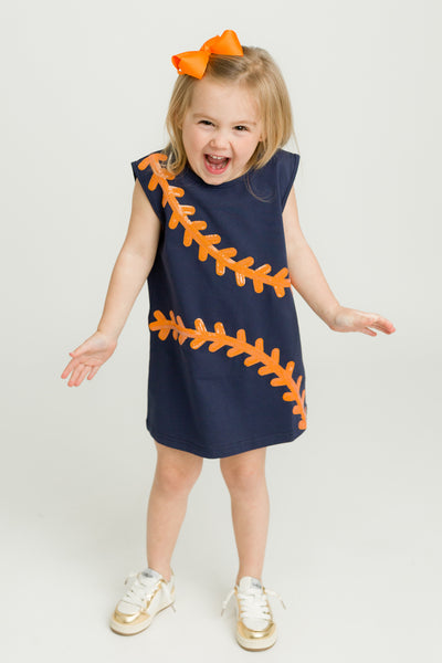 Navy and Orange Baseball Kid Dress