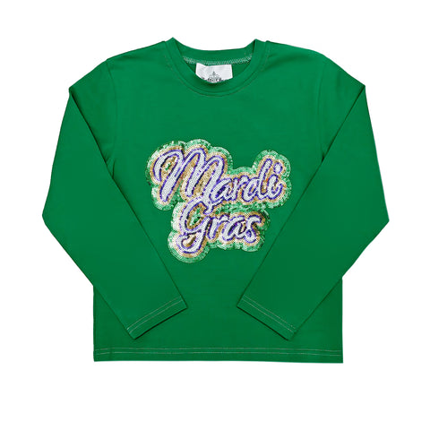 Green Mardi Gras Sequins Adult Long Sleeve