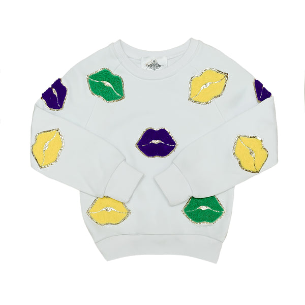 Mardi Gras Lips Chenille Adult Sweatshirt