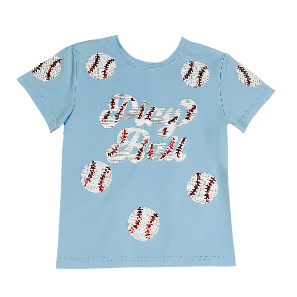 Light Blue Play Ball Sequin Kid Shirt