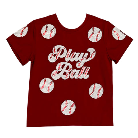 Maroon Play Ball Sequin Adult Shirt