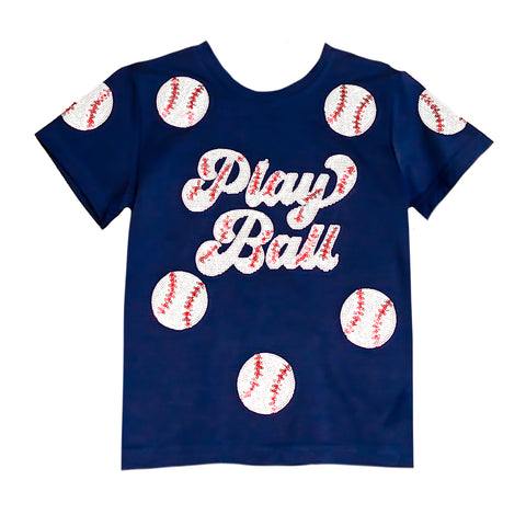 Navy Play Ball Adult Sequin Shirt