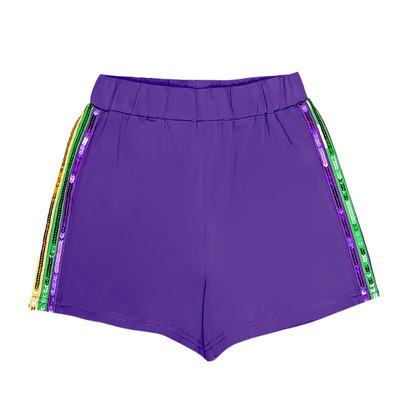 Purple Sequin Striped Kid Shorts