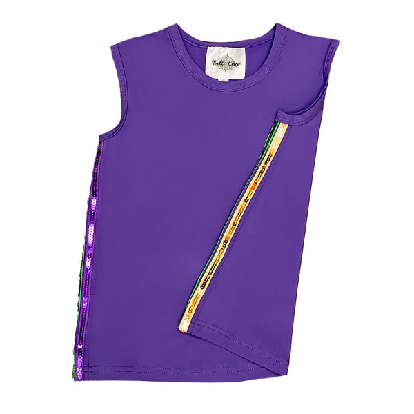 Purple Sequin Striped Tank Top