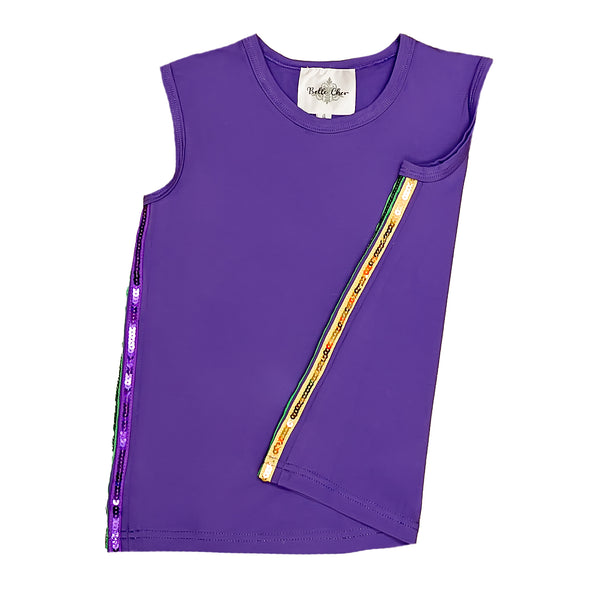 Purple Sequin Striped Kid Tank Top