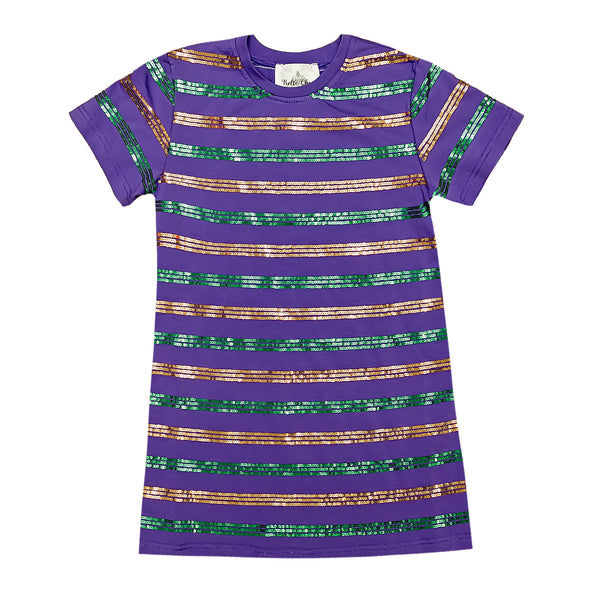 Green and Gold Sequin Striped Purple Dress