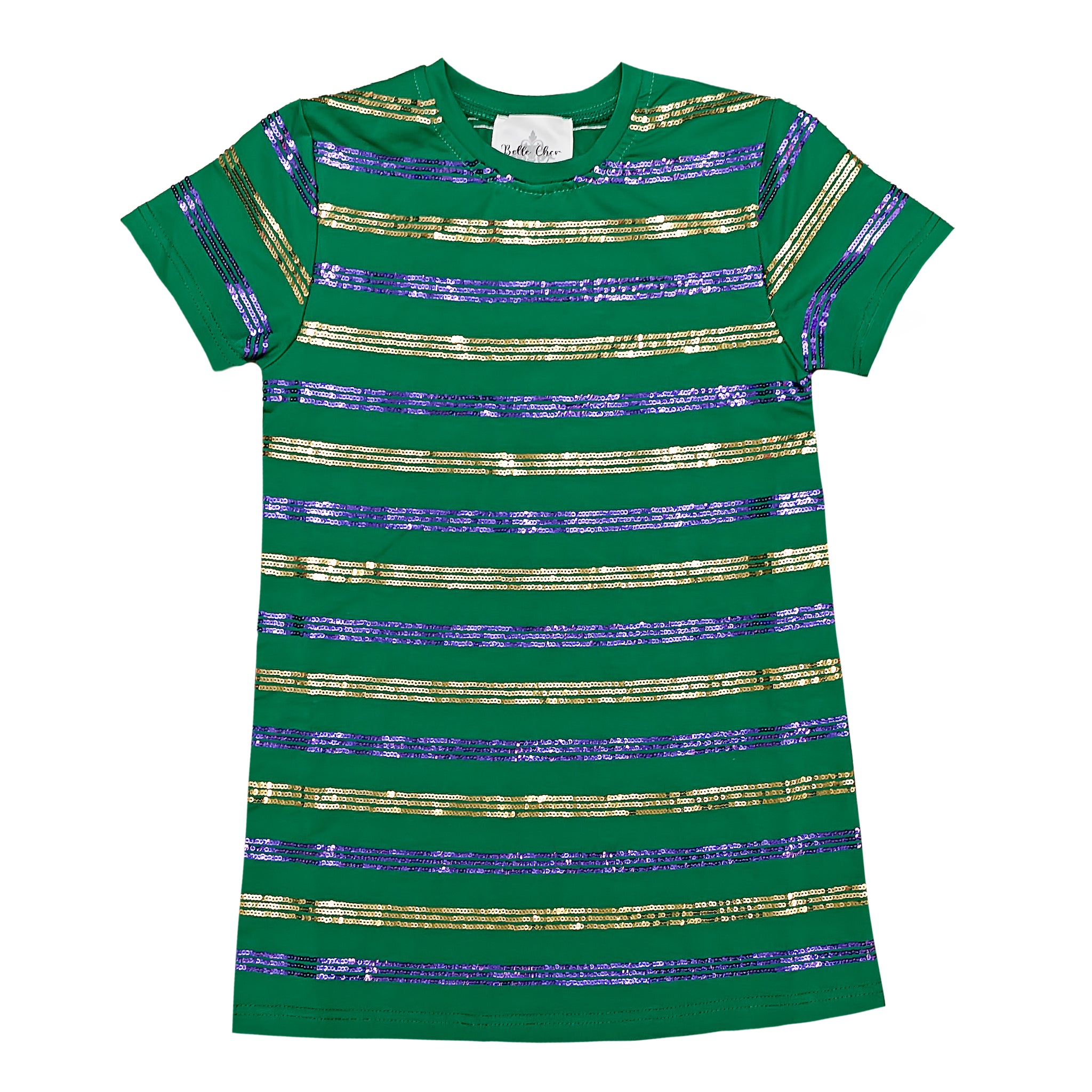 Purple and Gold Sequin Striped Green Dress