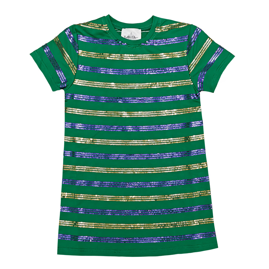 Purple and Gold Sequin Striped Green Dress XL