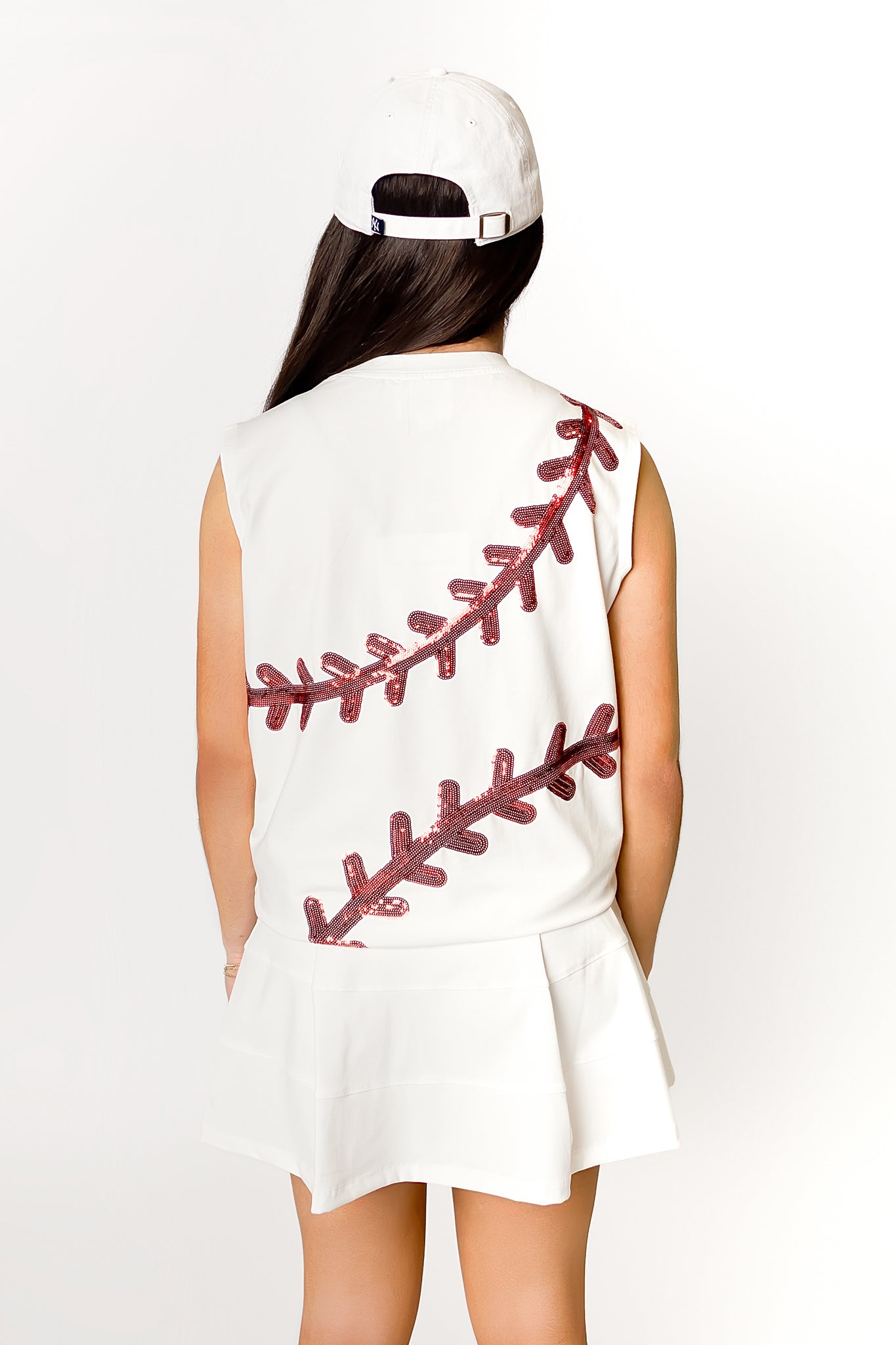 Women's Sequin Baseball Tank - White