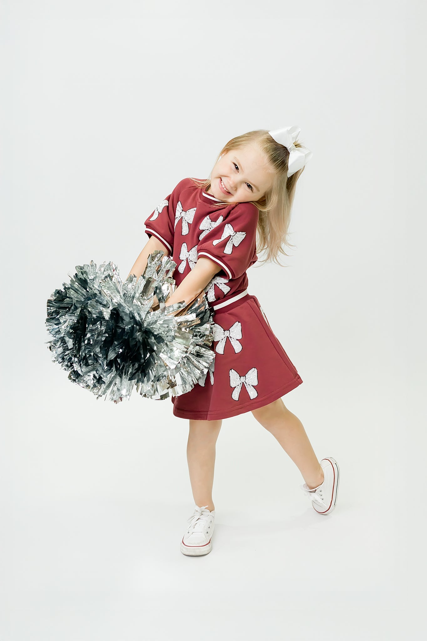 Maroon and White Bows Top