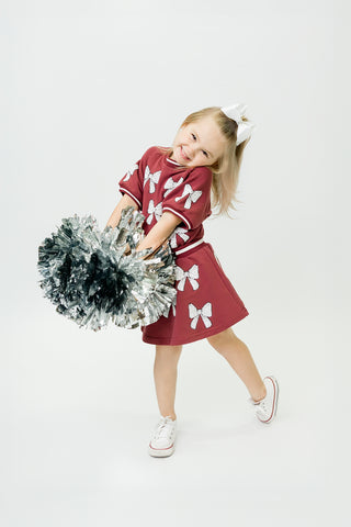 Maroon and White Bows Top