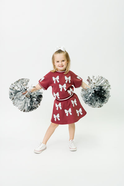 Maroon and White Bows Top