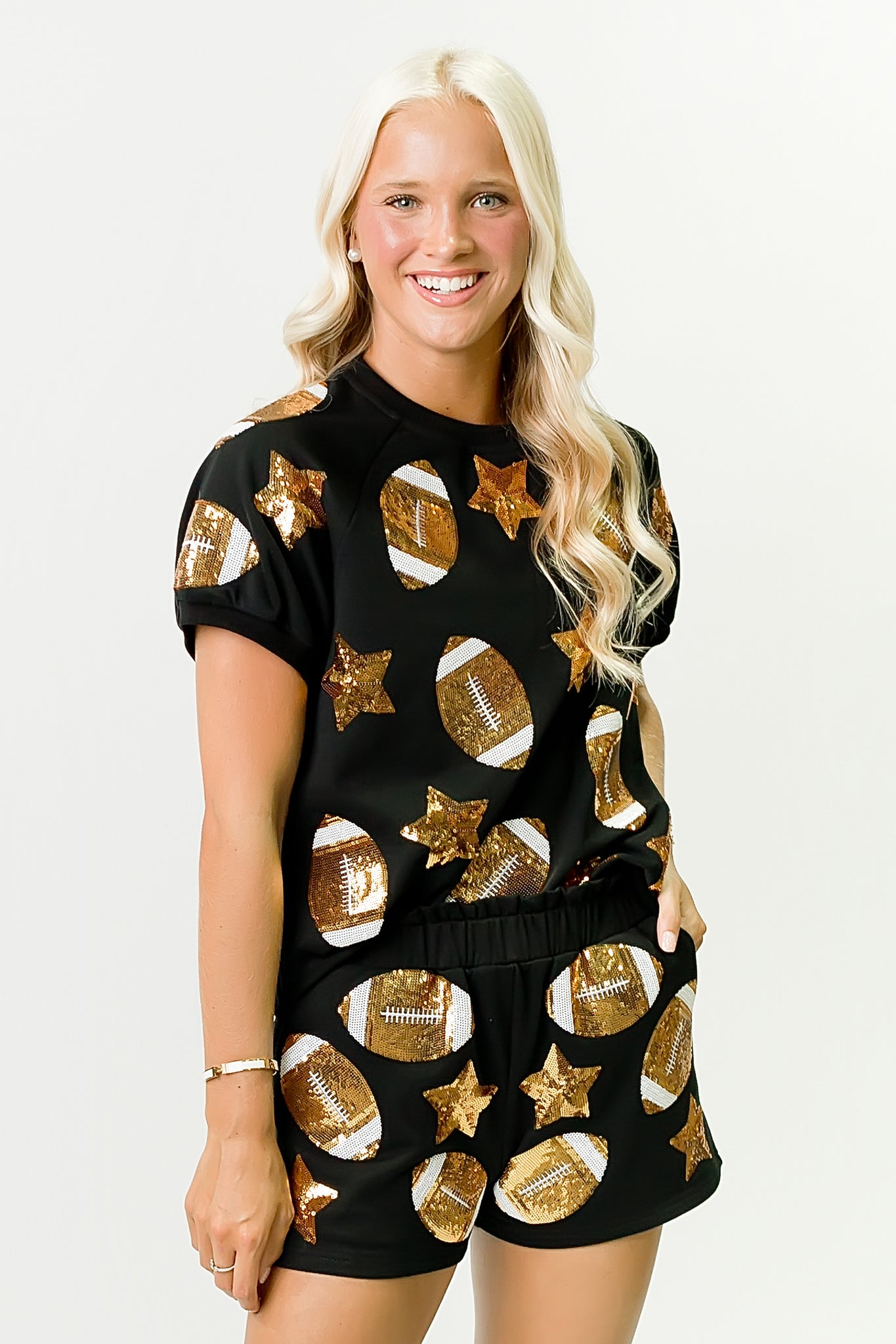 Women's Black & Gold Football Sequin Top