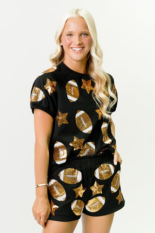 Black Football Sequin Top