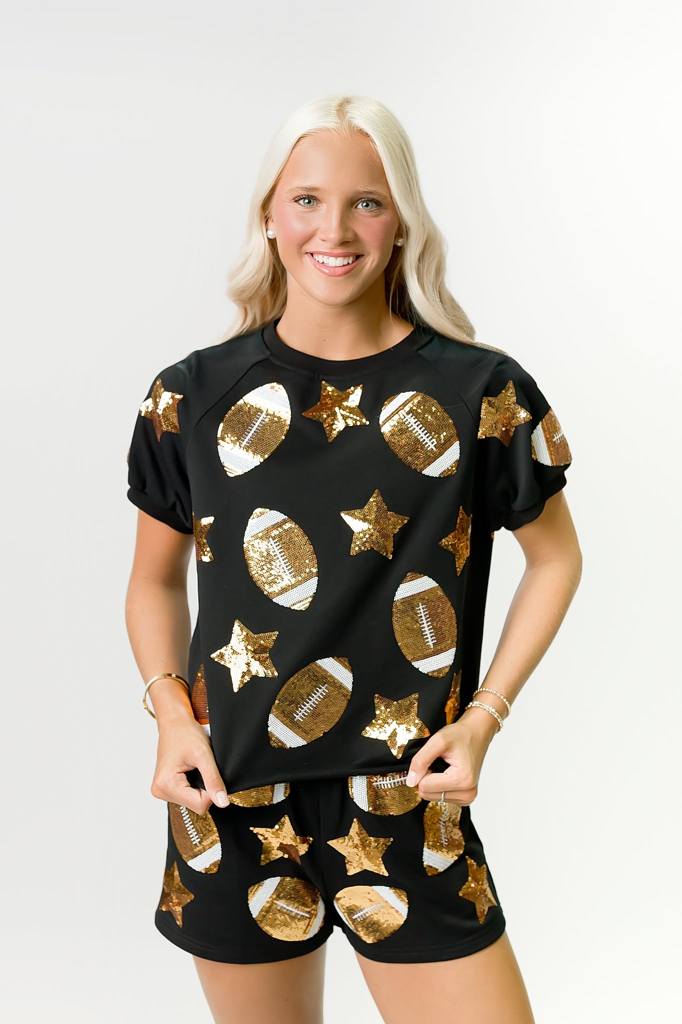 Women's Black & Gold Football Sequin Top