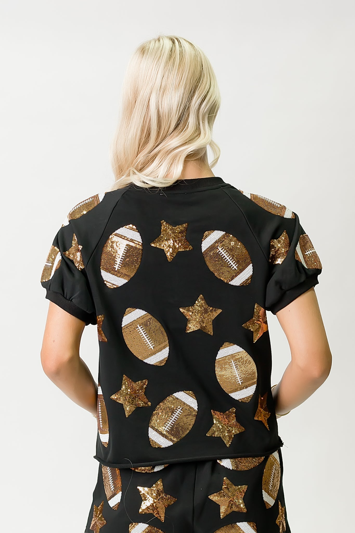 Women's Black & Gold Football Sequin Top