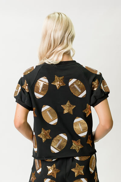 Black Football Sequin Top