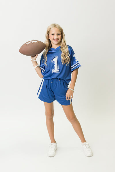 Royal Blue and White Sequin Shorts
