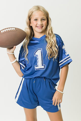 Royal Blue and White Sequin Jersey