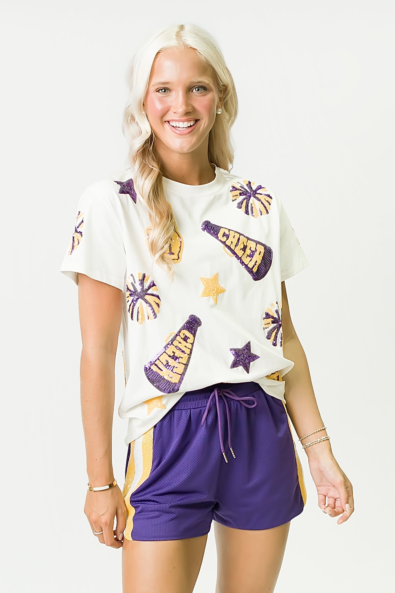 Women's Purple & Yellow Cheer Sequin Tee