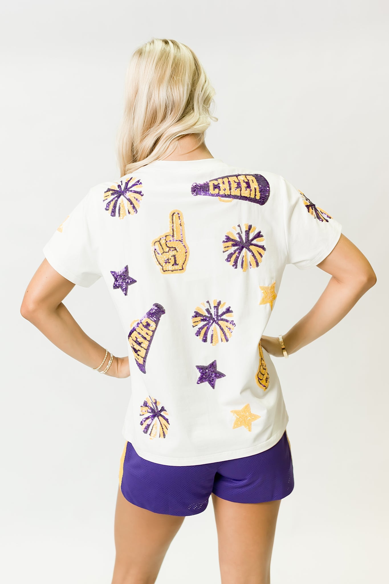 Women's Purple & Yellow Cheer Sequin Tee