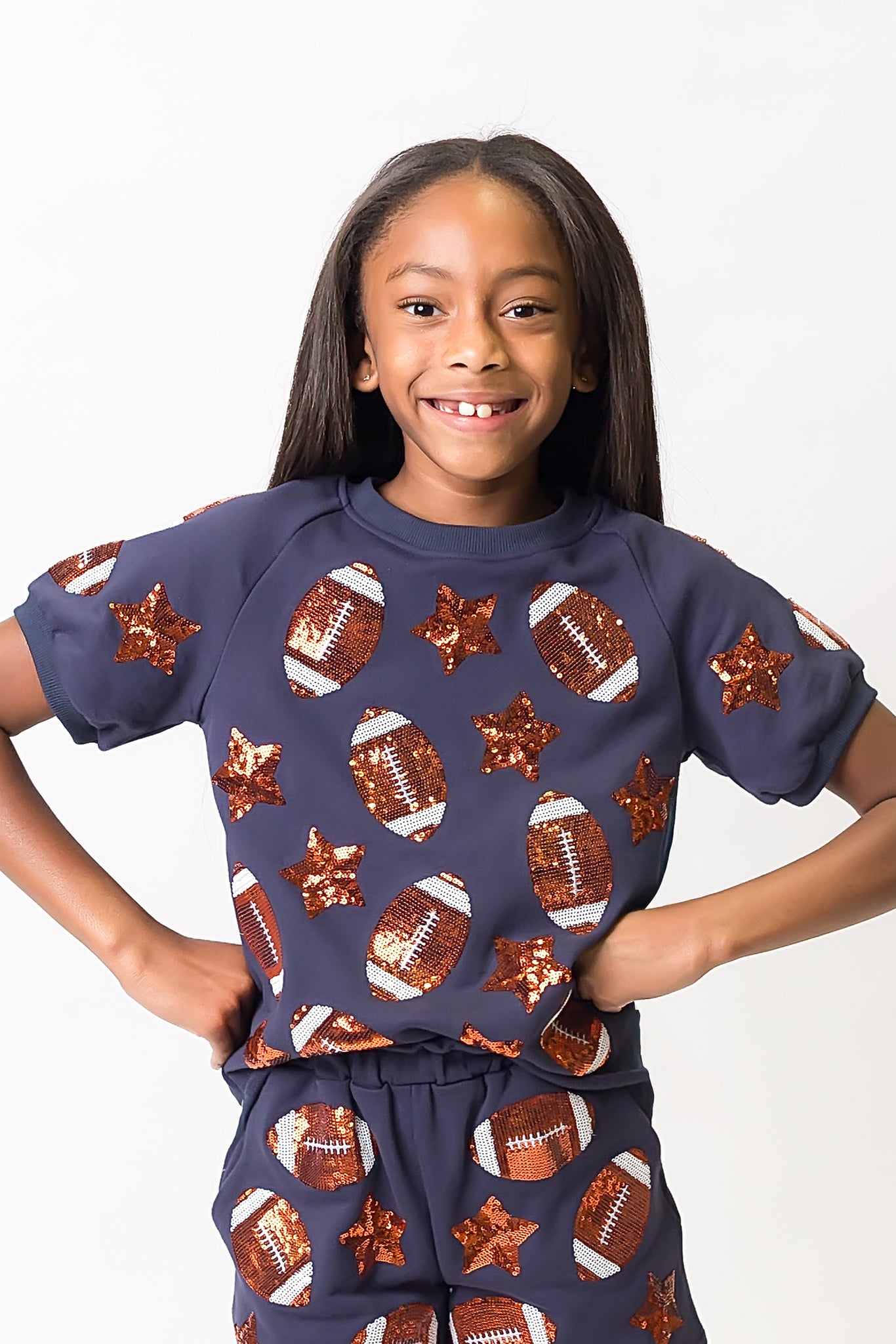 Kids' Navy and Orange Football Top