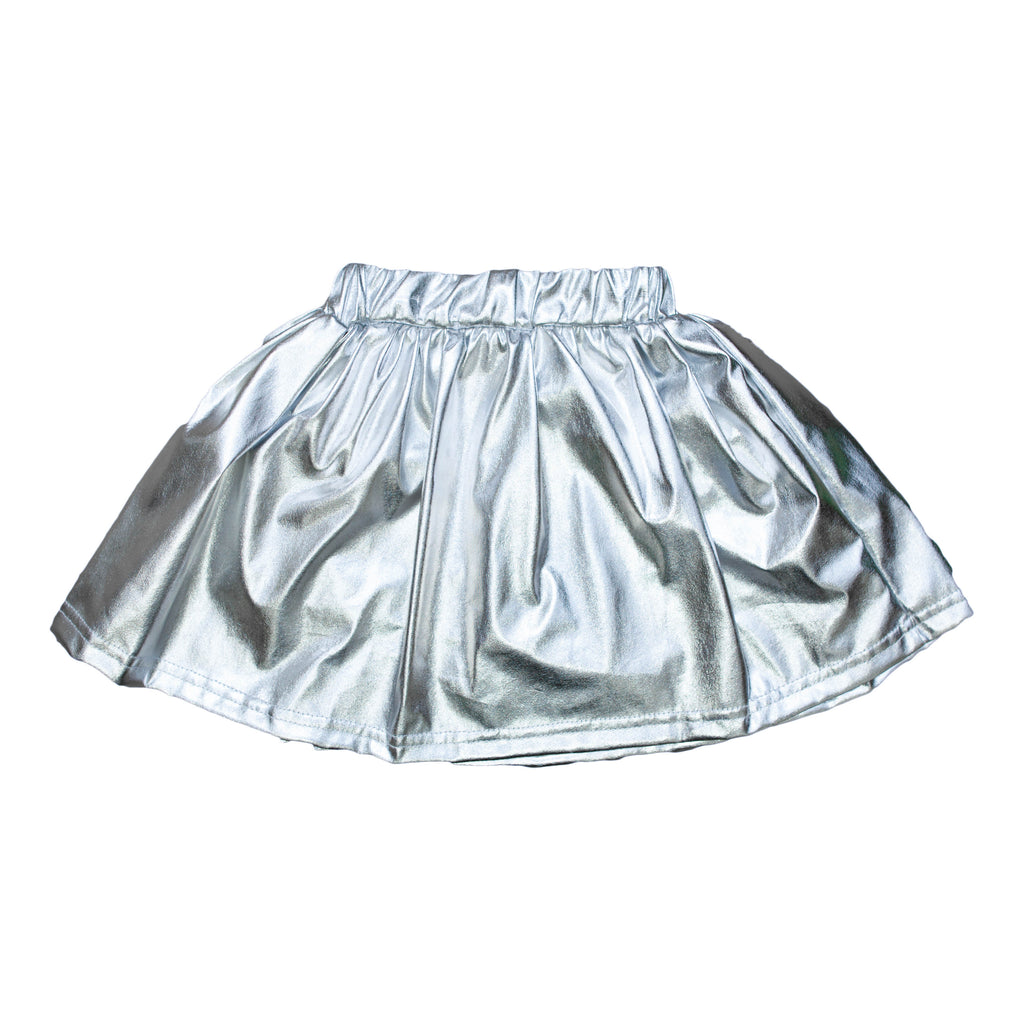 Silver Metallic Kid Skort