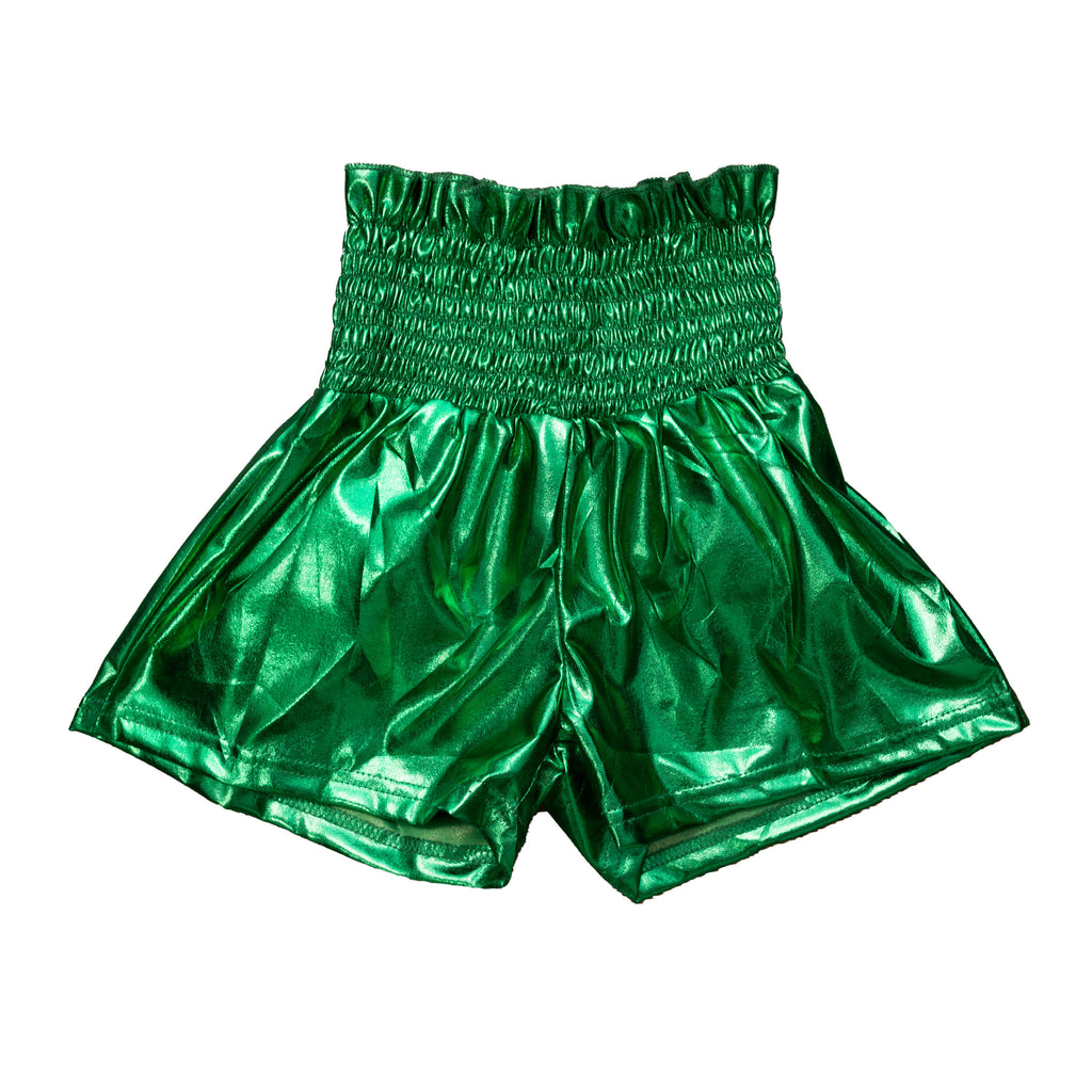 Green Metallic Kids Swing Shorts