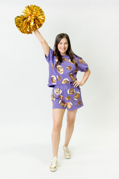 Purple Football Sequin Top